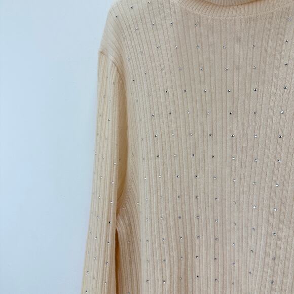 NEW J.Crew Featherweight Cashmere Turtleneck Sweater Rhinestones Buttercream 2X - Picture 13 of 16